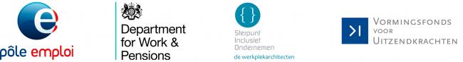 Logo's geassocieerde partners: pôle emploi - Department for Work & Pensions - Steunpunt Inclusief Ondernemen - Vormingsfonds voor uitzendkrachten
