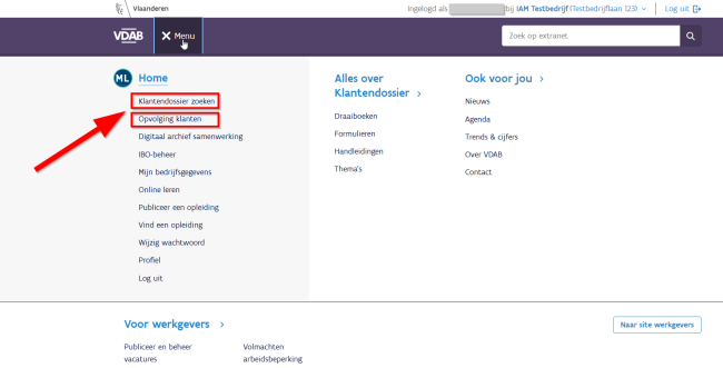 Link naar Klantendossier op extranet